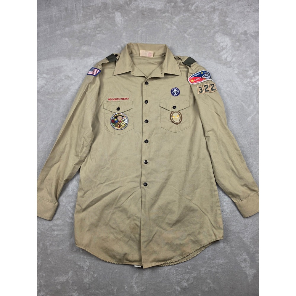 Boy Scouts of America Shirt Mens Large Tan Patched 2010 Centennial 322